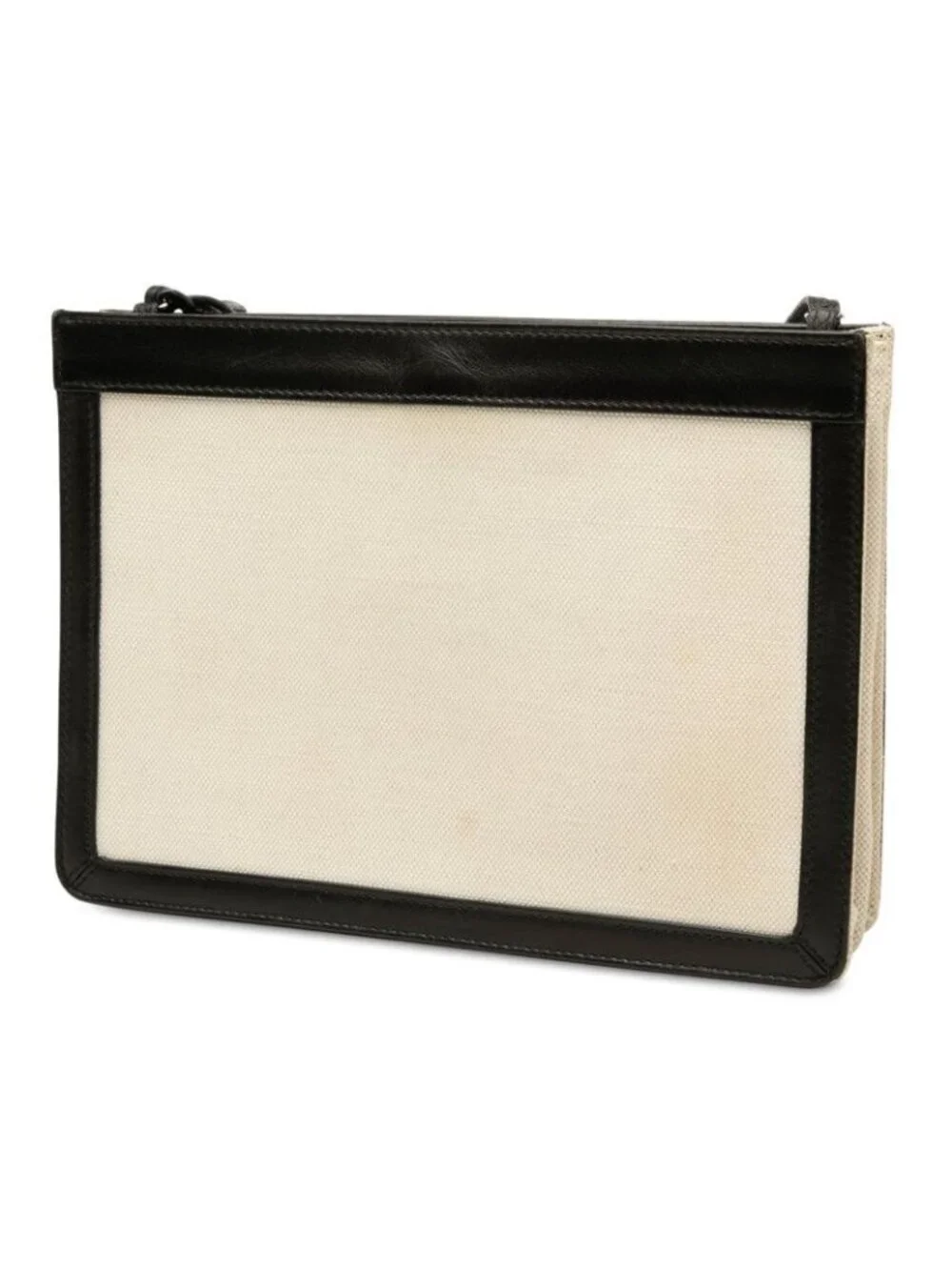 Balenciaga Navy Pochette Crossbody Shoulder Bag Beige Black Canvas Leather
